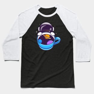 Cute Astronaut With Coffee Space Cup Cartoon Baseball T-Shirt